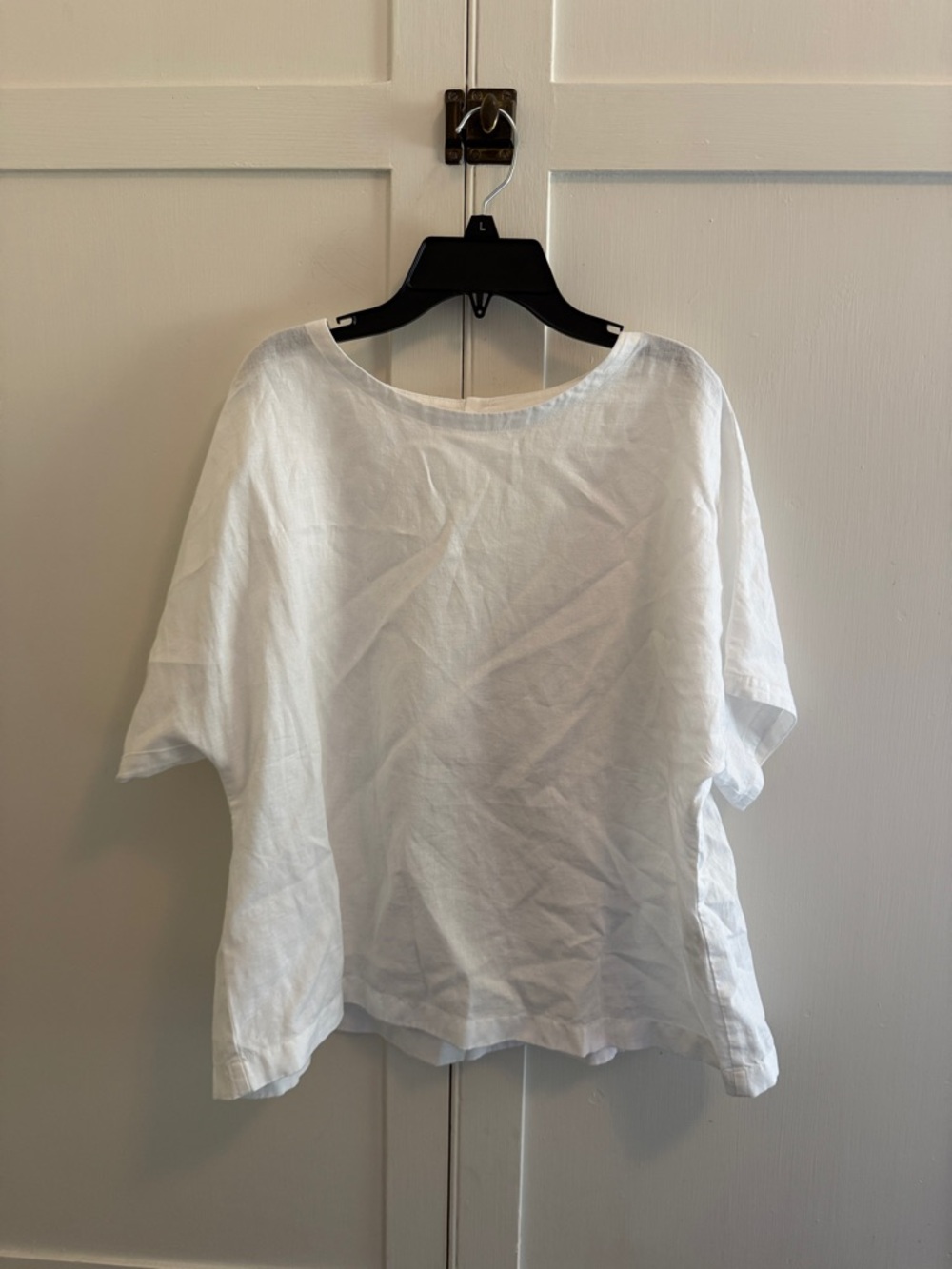 Muji White Relaxed Linen Scoop-Neck Top